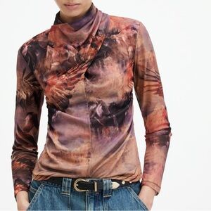 Allsaints Tia Colca Top Mesh Long Sleeve Top